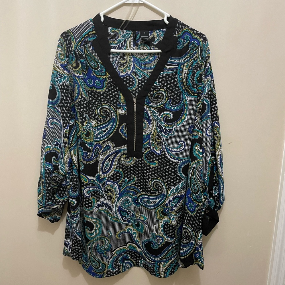 Paisley Print Women's Top - Black and Blue